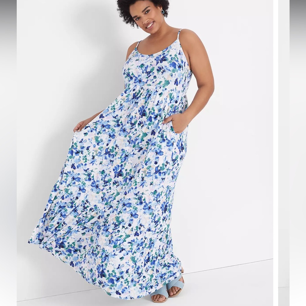 Lane Bryant Cami V-Neck Tiered Maxi Dress Plus Size 22/24